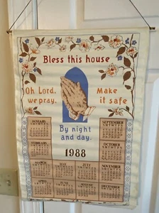 Vintage 1988 Kitchen Linen Calendar Towel Wall Hanging Bless This House Prayer - Picture 1 of 4