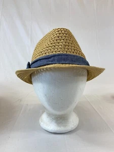 Fedora Hut Strohkappe blau Schleife Ziel Einheitsgröße Papier hellbraun Freizeit klassische Kleidung - Bild 1 von 9