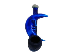 Blue Crescent Half Moon Celestial Handmade Tobacco Smoking Mini Hand Pipe Lunar - Picture 1 of 2