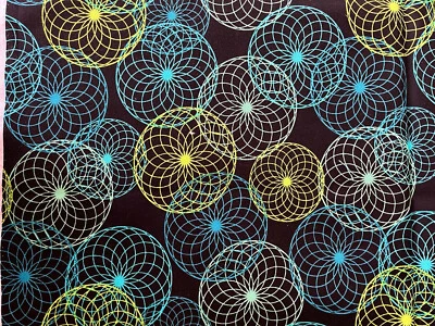 Marcus Studio 37 Do the Math Spirograph Cotton Quilt Fabric 1 Y Blue Green Aqua - Image 1 of 4