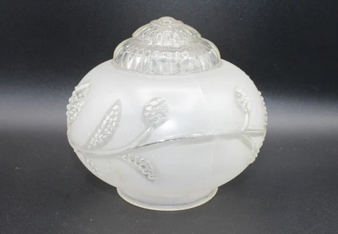 Vintage Mid Century Light Fixture Globe - Frosted w Floral Relief Cover