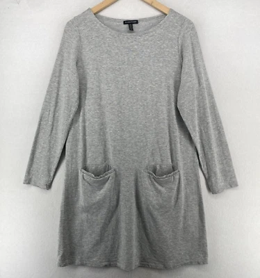 EILEEN FISHER Dress M Tencel Fleece Shift Tunic Round Neck Long Sleeve Gray USA Foto 1 de 4