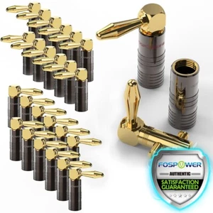 [12 Pair] Dual Screw Gold Plated Speaker Cable Connector Right Angle Banana Plug - Picture 1 of 6