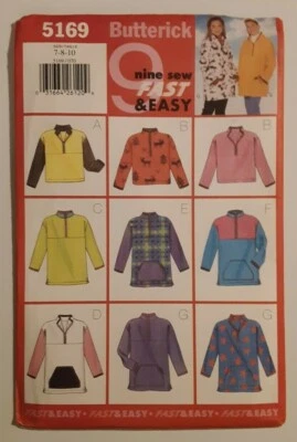 BUTTERICK #5169 GIRL'S SIZES 7-8-10 VERY LOOSE-FITTING PULLOVER TOP PATTERN UC - Image 1 of 4