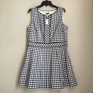 Talbots Dress Gingham Fit & Flare Pleated Women 16 P Black Plaid Sleeveless NWT - Picture 1 of 14