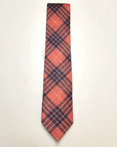 $95 New ENSON'S Men's Neck Tie 100% LINEN Orange Blue Plaid Check MADE IN ITALY - Picture 1 of 8
