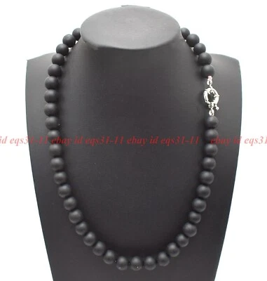 Handmade Jewelry Natural Black Matte Onyx Round Gemstone Beads Healing Necklace - Image 1 of 4