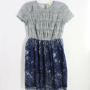 Mimi Daphne Dress Women M Gray Blue Floral Pullover Lined Ruched Short Sleeve - Picture 1 of 9