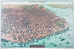 1912 San Francisco Map "The Exposition City" giclee green-pink proof of original - Picture 1 of 6