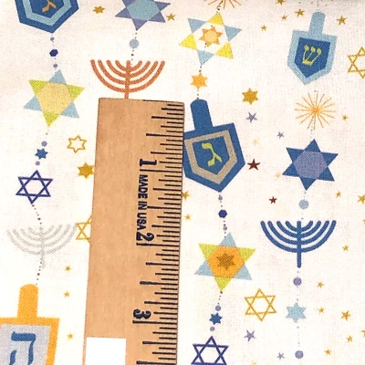 QUILTING TREASURES Jewish Hanukkah Greetings 100% cotton fabric LAST yard 36 x 44 Motiffs 28358 Z