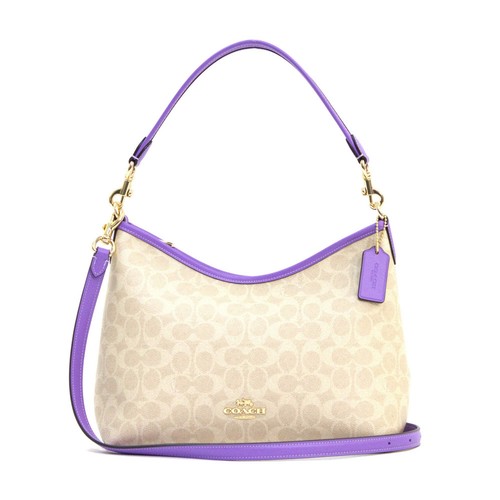 Borsa a tracolla Coach Laurel in tela firmata sabbia iris