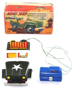 Rare Vintage 1950s Line Mar Toys Tin RC Army Jeep - Working Condition with Box - Bild 1 von 24
