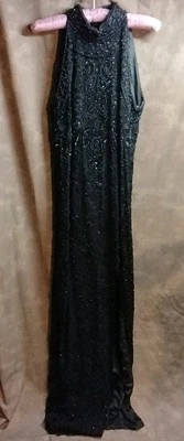 VTG Satin Adrianna Papell Platinum Blk Sleeveless Beaded/Sequin Gown/Dress Sz 6 - Image 1 of 4