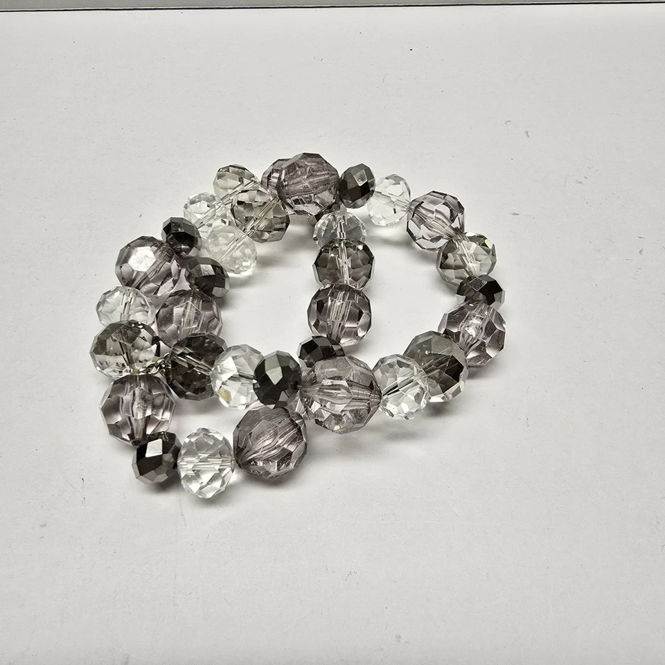 Chicos Stretch Bracelet Double Strand Chunky Faceted  Acrylic Silver Tone - Image 1 of 4