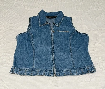 Harley Davidson Women’s Size XL Sleeveless Full Zip Denim Embroidered Vest Eagle - Image 1 of 4