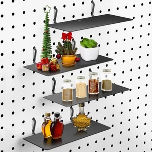 4 Pack Pegboard Shelves Wall Organizer Peg Board Shelf Brackets Pegboard Steel T - Picture 1 of 7
