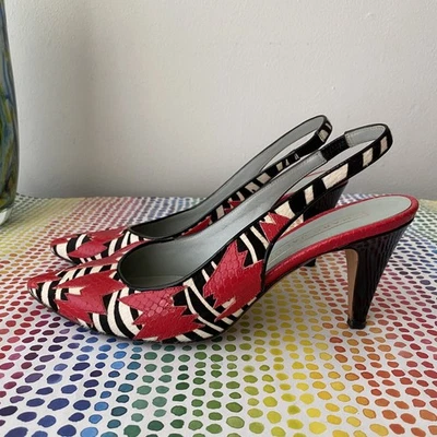 MARC JACOBS zebra pony hair snake embossed leather sling kitten heels EU 38 - Image 1 of 4