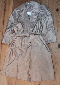 British Mist Womens Petite 14P Trench Coat Metallic Gold Button Up Belted Pocket - Picture 1 of 6