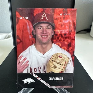 2025 ONIT Arkansas Razorbacks Baseball Gabe Gaeckle #P-4 Red Holo Parallel #/50 - Picture 1 of 3