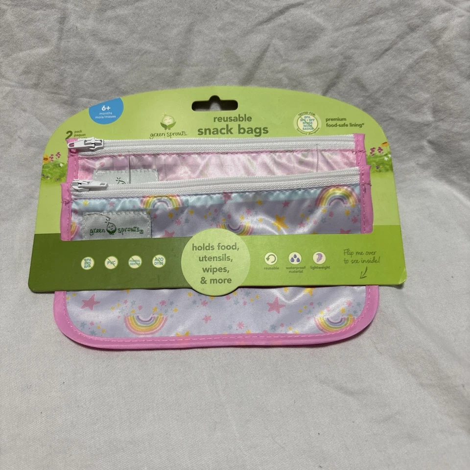 Nuevo Green Sprouts Nuevo Bebé Reutilizable Snack Bag Rosa 2pk Foto 1 de 4