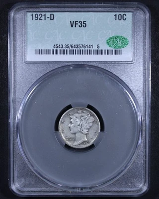 1921-D Mercury Dime - 10c CACG VF35 - Key Date! - Image 1 of 4
