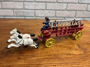 Vintage Cast Iron Horse Drawn Fire Ladder Wagon Toy 14" Long 1980s - Picture 1 of 6