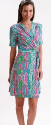Lilly Pulitzer Adalie Wrap Dress Pink Green Blue Size S - Image 1 of 4