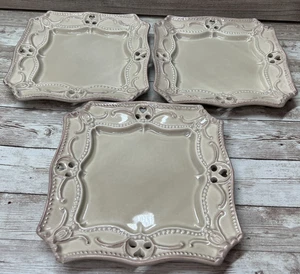 Lot of 3 Beige Ceramic Salad/Dessert Plates Reticulated Hearts Dots Portugal - Picture 1 of 15