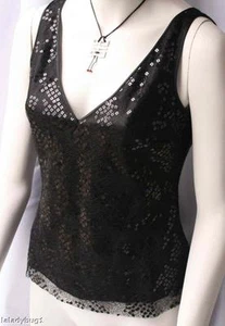 ANNE KLEIN $295 Black Sequin Netting Tank Top NEW sz 4 - Picture 1 of 4