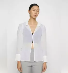 Abercrombie & Fitch Sheer White Blouse Long Sleeve Collared Minimalist Med NWT - Picture 1 of 11