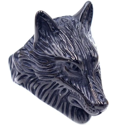 Vintage Nordic Viking Ice Wolf Ring Stainless Steel Men's Black Wolf Head Ring - Image 1 of 3