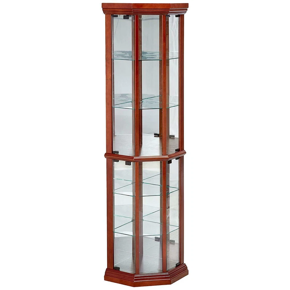 Coaster Glass Corner Curio Cabinet with 6-Shelf Medium Brown - Image 1 of 4
