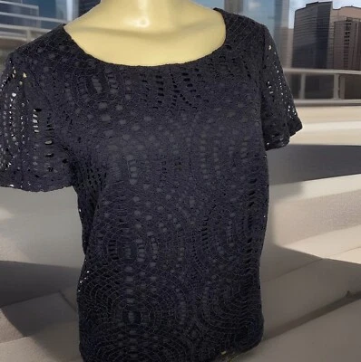 Camisa de encaje J Crew superpuesta manga corta top camisa negra lisa informal talla 0 nueva con etiquetas Foto 1 de 4
