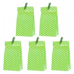 5 bolsas de papel puntos verdes incl. 5 abrazaderas decorativas H 18 cm - 6 x 9 cm bolsas de regalo - Imagen 1 de 5