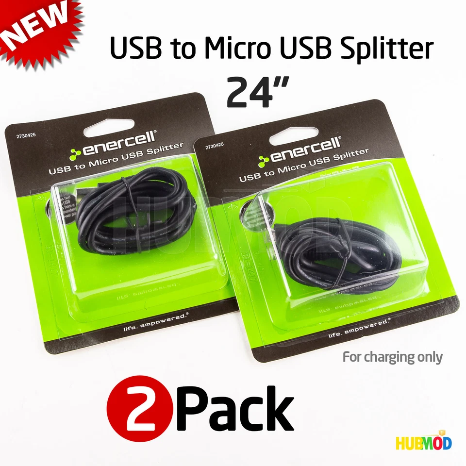 Lote de 2 Cable Divisor Micro USB Y Cargador Cable USB a Doble Micro Adaptador de Alimentación Foto 1 de 3