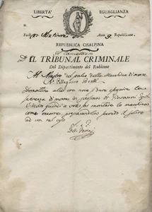 Cisalpine Republic Death Sentence Criminal Court dip. Rubicone Forlì - Picture 1 of 1