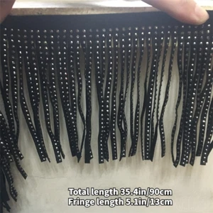 1 iarda finta pelle scamosciata nappa frange perline bordo velluto fai da te cucito artigianato nero - Foto 1 di 8