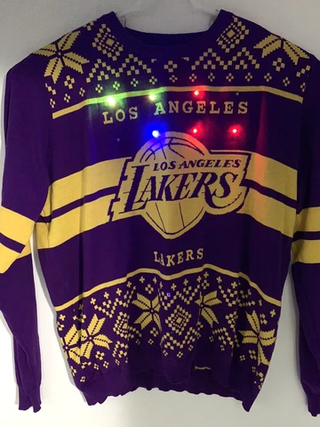NBA Los Angeles Lakers Ugly Christmas Sweater Blinking Lights Size XXL Cover