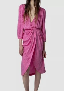 $698 Zadig & Voltaire Women's Pink Renew Silk Jacquard Draped Dress Size M - Picture 1 of 4