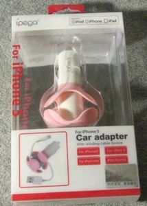 ipega PG-i5021 Chargeur Voiture avec Câble de Remontage Appareil pour iPhone 5 - BLANC/ROSE - Photo 1 sur 2