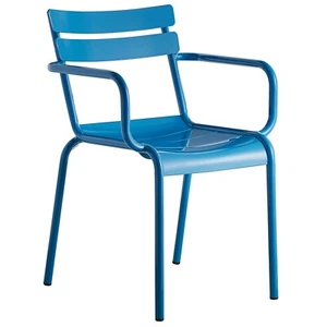 Outdoor Patio Restaurant Arm Chair in Blue Powder Coated Aluminum - Picture 1 of 4