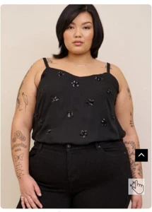 Torrid Size 5 (28W) Sophie Black Star Sequin Swing Cami in Black Lined NWT - Picture 1 of 15