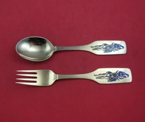 Christmas by A. Michelsen Sterling Silver Fork and Spoon Set 2pc 1966 Vermeil - Picture 1 of 3