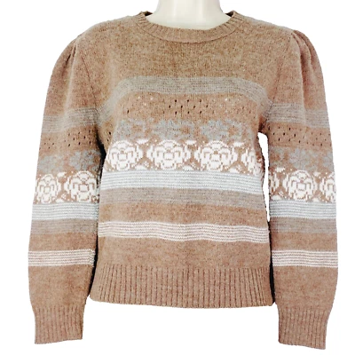 Suéter Vintage Años 70 Lana Malva, Blanco Rosa Floral Tejido Manga Abullonada Años 80 S Foto 1 de 4