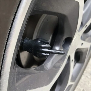 4 Pcs Car Motorcycle Tire Middle Finger Valve Cap Prank Funny (Black Pack) - Picture 1 of 5