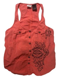 Vintage Harley Davidson Tank Top Women’s M Coral  Button Up EUC Summer - Picture 1 of 12