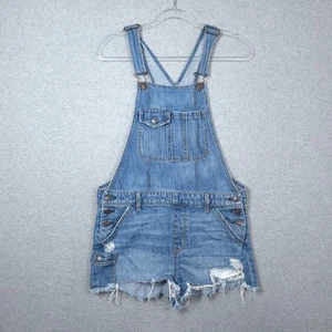 American Eagle Overalls Wiomens Small Blue Denim Tomgirl Shortall Distressed Bib - Picture 1 of 12
