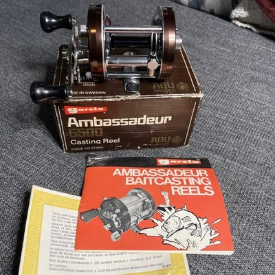 Carrete de alta velocidad Abu Garcia Ambassadeur 6500 marrón, hecho en Suecia pie #761100 Foto 1 de 4