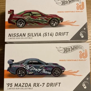 HOT WHEELS ID 2021 NISSAN SILVIA S14 DRIFT PINK & 95 MAZDA RX-7 DRIFT BLUE 2 Pcs - Picture 1 of 12