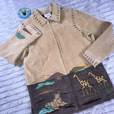 De Colección Quacker Factory Pequeño Marrón Gamuza Cuero Safari Chaqueta Abrigo Animales Western Foto 1 de 4